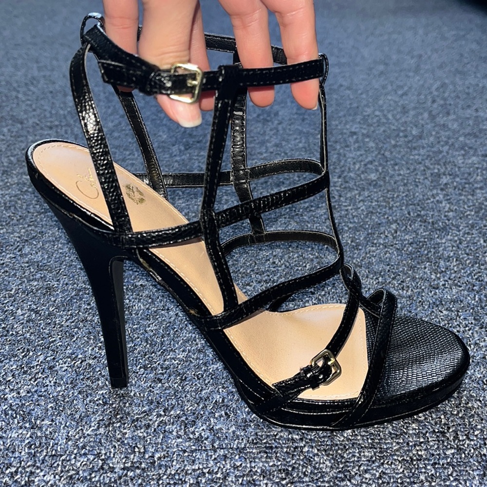 Colin Stuart black strappy high heels